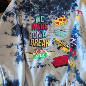 Tie-Dye Blue Crewneck Sweater with Central Perk Graphic